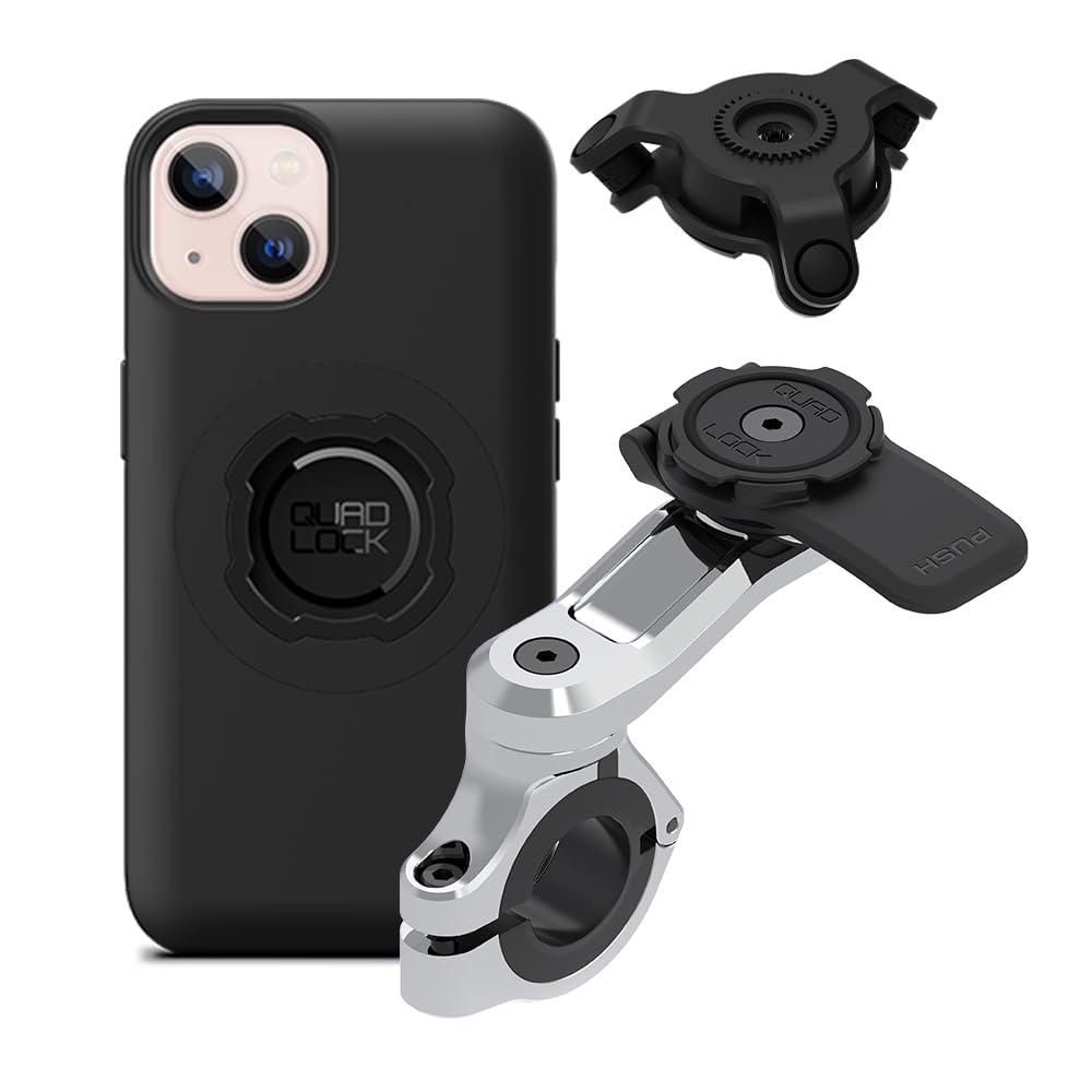 Quad Lock Support Téléphone pour Guidon de Moto Pro Chromé avec Amortisseur de Vibrations et Coque MAG pour iPhone 13