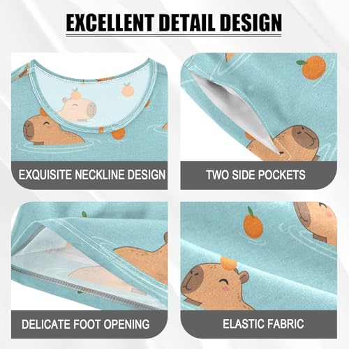 Orange Capybara Cyan Pajama Set Short Sleeve Sleepwear Nightwear Set Soft Summer Pajamas4