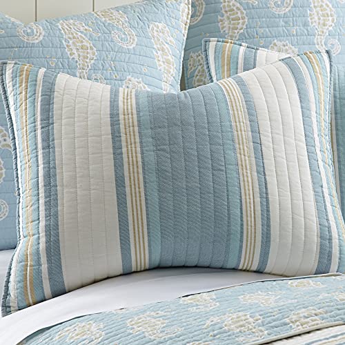 Levtex Home Blue Maui Quilt Set, King/Cal King Quilt + Two King Pillow Shams, Striped Coastal Design In Light Blue, Cream and Tan, Quilt Size (106 x 92), Pillow Sham Size (36 x 20), Reversible, Cotton - Image 4