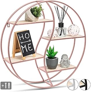 JustComfy Round Wall Shelf - Stylish Floating Shelf as Decorative Shelf - 55 x 13 cm - Metal Frame in Rose Gold with Real Wood - Ideal as a Wall Decoration or Spice Rack