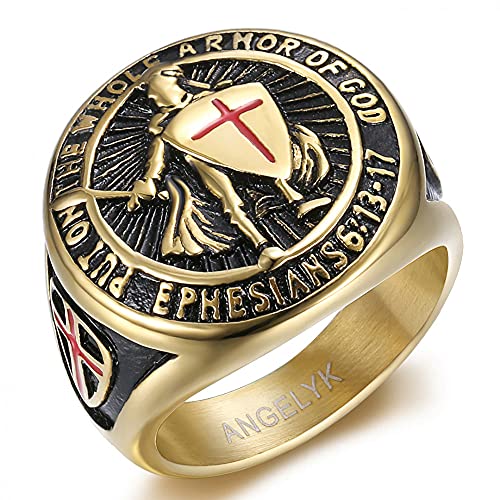 BOBIJOO Jewelry - Bague Chevalière Croix Templier Chevalier Symbole Protection Dieu Acier Inoxydable Or Doré Plaqué - 63 (10 US), Doré Or Fin - Acier Inoxydable 316
