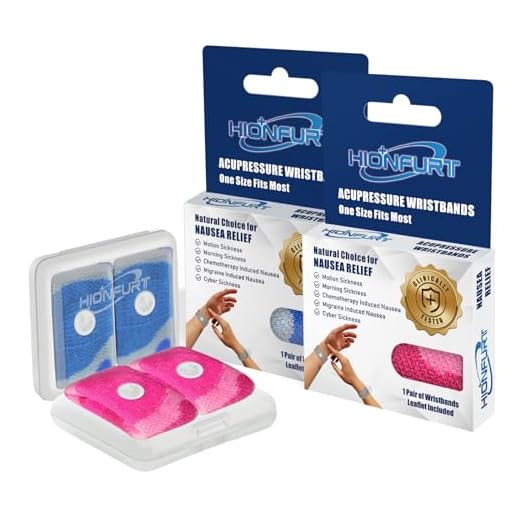 Pulseras Antimareos Hionfurt para Niños y Adultos, Bandas de Acupresión para el mareo en coche, mar y avión, Alivio de las Náuseas Matutinas en Embarazadas - 2 pares Azul camuflaje, Rosa camuflaje