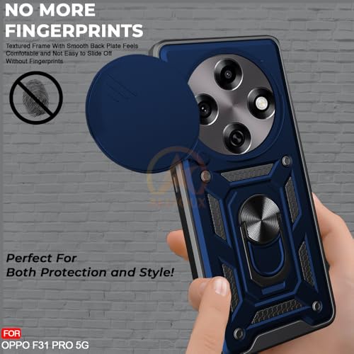 Image of Armor Bumper Back Cover Case for Oppo F31 Pro 5G Rotating Camera Cover, Ring Holder & Kickstand | Heavy Duty & 360 Degree Protection Oppo F31 Pro 5G Back Cover (Blue)