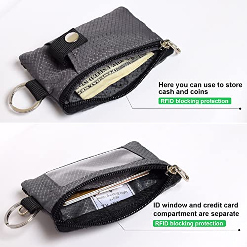 Image of CHENSPRX Minimalist RFID Blocking Small Wallet with ID Window,WaterResistant Zip Id Case Wallet with Lanyard Keychain for Cards,Cash,Travel,Women,Men