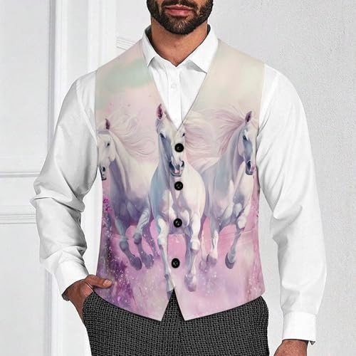 White Horses Men's Suit Vests Business Formal Dress Vest V-Neck Waistcoat for Wedding Casual2