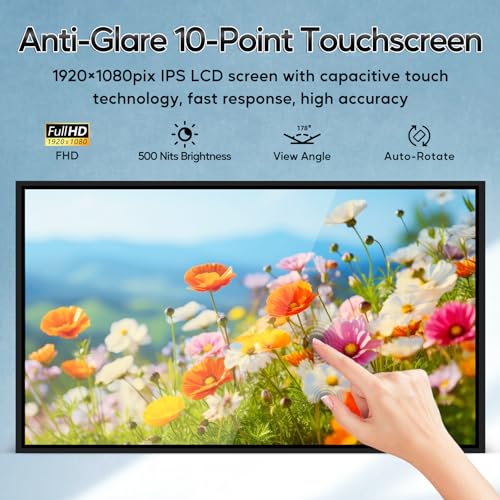 Image of 15.6 inch Capacitive Touchscreen Industrial Monitor, Andriod 14 Wall-Mounted Digital Signage Display, Reverse Control Laptop, Wireless Screen Mirroring, Built-in Speakers, USB /HDMI Ports, 4+32GB