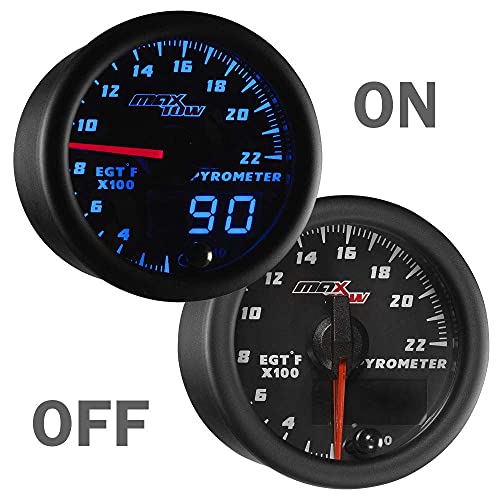 Maxtow Double Vision 2200 F Pyrometer Exhaust Gas Temperature Egt Gauge Kit - Includes Type K Probe - Black Gauge Face - Blue Led Dial - Analog & Digital Readouts - For Gas Trucks - 2-1/16" 52Mm #TOP4