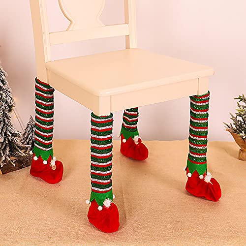 GoMDSA Lot de 4 décorations de Noël pour pieds de chaise, pantalon de Père Noël et chaussures de table, chaussettes fantaisie pour décoration de fête de Noël Cover