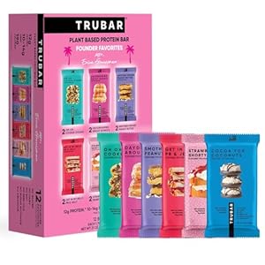 TRUBAR Vegan Protein Bars, 12 Count Founder Favorites Variety Pack, (2 Each – OOCD, DAD, SFPB, PBJ, SSGC & CoCo), Gluten Free, Plant Based, Dairy Free, High Fiber, Healthy On-the-Go Snack Bars
