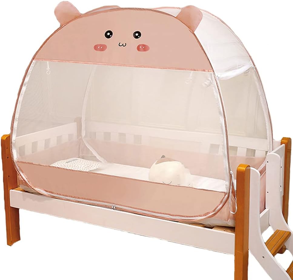 Kids Folding Mosquito Net Tent Canopy Curtains for Beds Pop Up Mosquito Net Tent Portable Mosquito Netting with Bottom for Baby (59.1 * 31.5 * 49.2 inch(L*W*H), Pink)