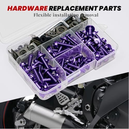 Image of 177Pcs Motorcycle Fairing Bolt Kit Purple, M5 M6 Stainless Steel 304 | Windscreen Screws Fastener Clips Universal Fit for Suzuki Kawasaki Honda Yamaha BMW Ducati GSXR