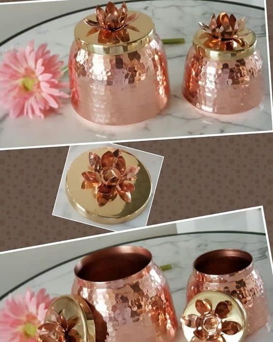 Image of SOLINO Hammered Copper Plated Dry Fruit Pot Shape Jars with Lid, Return Gifts for Baby Shower, Serving Bowls /Container for parties (2)