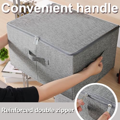 ENUMAIL 2er Set Faltbarer Ordnungsboxen mit Deckel, Aufbewahrungsbox mit Griff, Kleiderschrank Boxen Kann im Schlafzimmer, Wohnzimmer Verwendet Werden, 50×40×30cm, Grau
