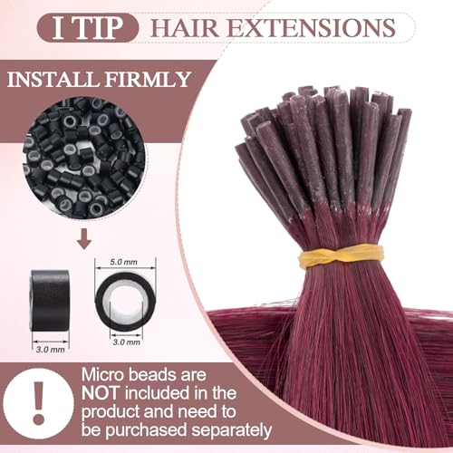 SEGOHAIR I Tip Hair Extensions Human Hair 16inch Cold Fusion I Tip Hair Pieces Wine Red I Tip Extensions Remy Human Hair Pre Bonded Hair for Women 50g 50 Strands - Image 3