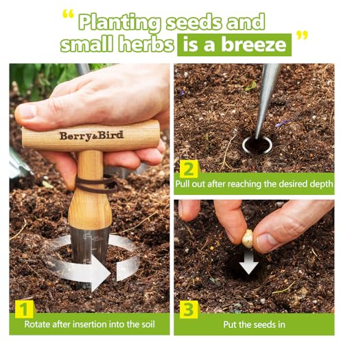 Berry&Bird Hand Dibber herramienta de jardín 6'' madera miniatura 3
