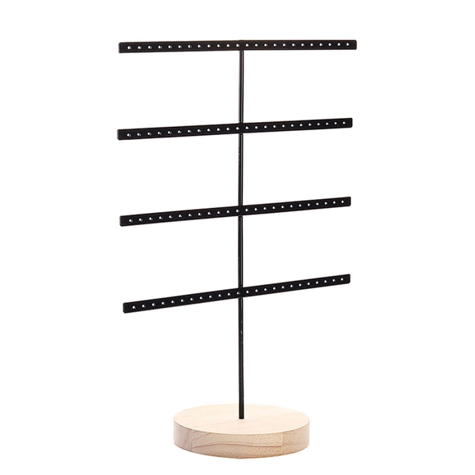 Wxuultgjr Nero 4-Tier Jewelry Display Stand Iron Earring Organizer Tree Round Base Jewelry Easel Stand 96-Hole Necklace Tower Rack Showcase Holder(Nero)