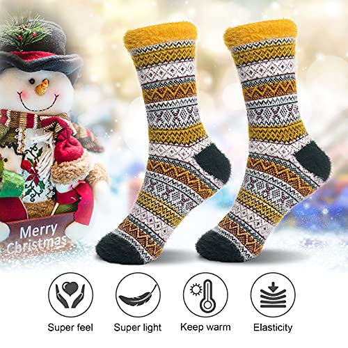 Image of ICEIVY Socks Women, Soft Knit Wool Winter Thick Warm Cabin Fuzzy Crew Women Socks 5 Pack