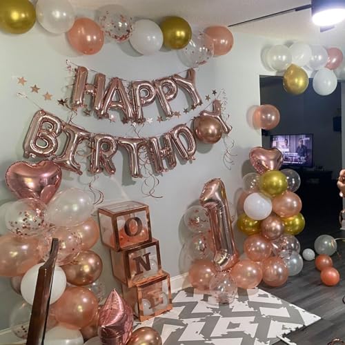 Image of Rose Gold Confetti Balloons, 60 Packs 12 inch Metallic Rose Gold and Chrome Gold Party Balloon with Ribbon for Girls Women Birthday Wedding Anniversary Bridal Baby Shower Decoration
