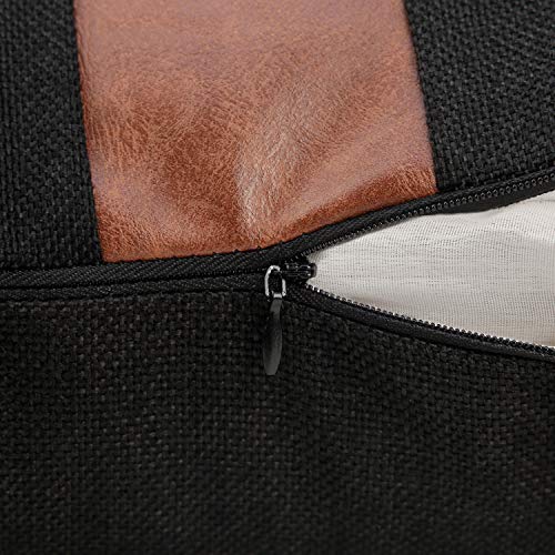 Cygnus Set Of 2 Black Linen Patchwork Faux Leather Throw Lumbar Pillow Covers For Couch Living Room Bedroom,Modern Accent Decor Lumbar Covers 12X20 Inch, Brown And Black #TOP6