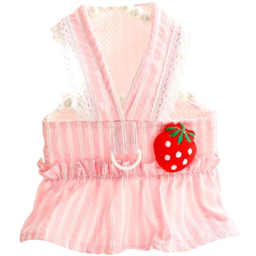 AttRex ペットのドレス お姫様スカート 春 夏 犬服 ワンピース dカン付き ドッグウェア ハーネス 可愛い ストライプ柄 通気性 袖なし 着脱簡単 小中型犬 猫服 洋服 室内 記念撮影 散歩 お出かけ (L,ピンク)