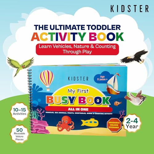 Image of Busy Binder Book for Toddlers 1-3 Years, Educational Learning Toys for 3 Year Old, Montessori Preschool Activity Book, 16 Pages 50 Stickers, Vehicles Birds Counting, Kids Gift Boys Girls