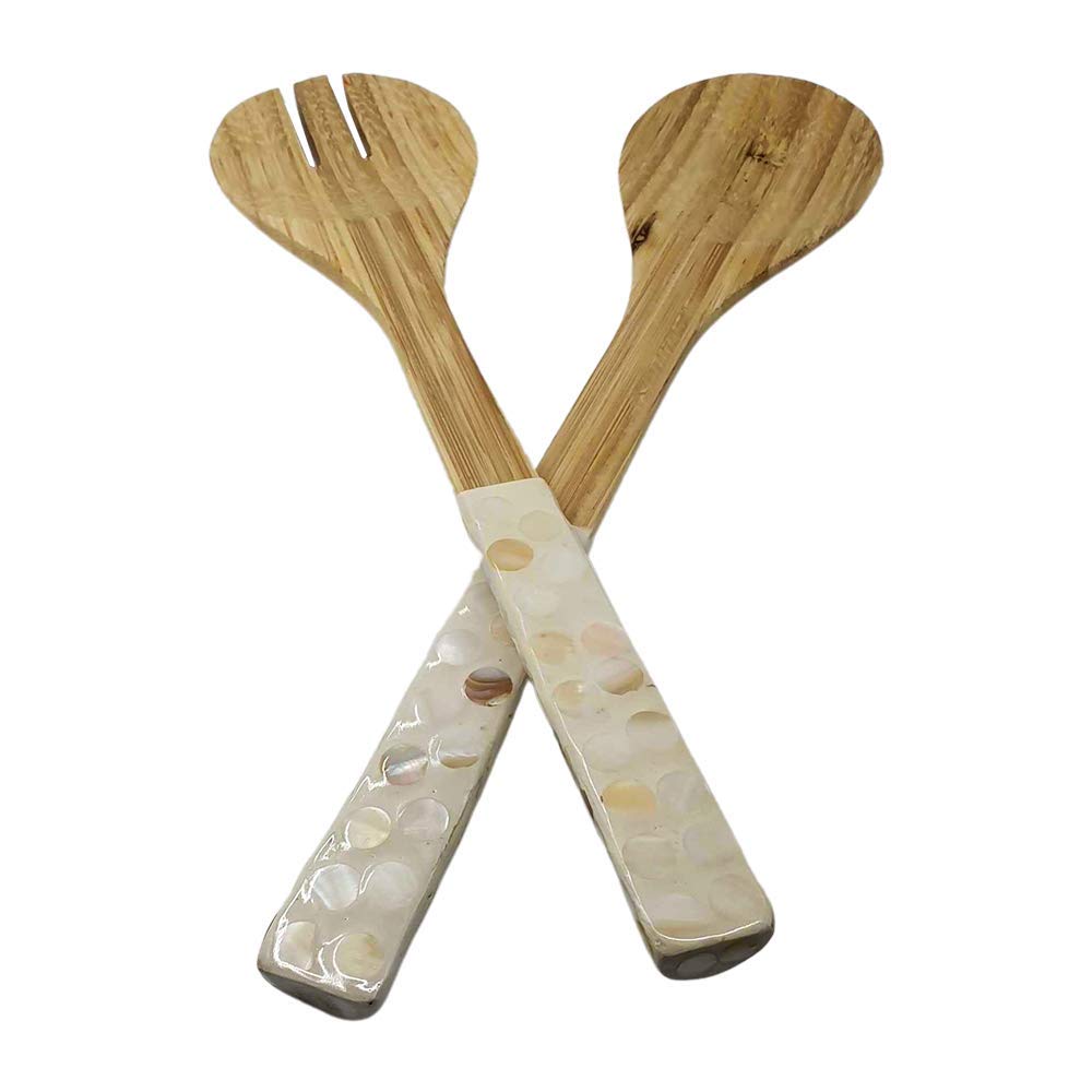 VIE Gourmet Bamboo Salad Servers, White, Multicolor, One Size