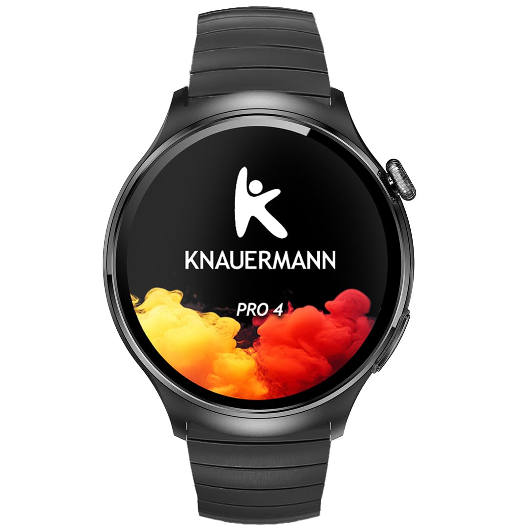 Knauermann PRO 4 EKG-Gesundheitsuhr mit Telefonfunktion – Smartwatch in Schwarz – Puls, Blutdruck, Blutsauerstoff, HRV, Schlafanalyse – Für Damen und Herren – Premium-Set mit 5 Armbändern Schwarz