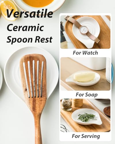LAUCHUH Spoon Rest for Kitchen Countertop Porcelain Spoon Holder for Stove Top Large Holder for Spatula, Spoons or Tongs, Farmhouse Decor, Christmas, White