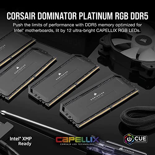 Image of Corsair Dominator Platinum RGB DDR5 32GB (2x16GB) DDR5 7000 MHz C34 Intel Optimised Desktop Memory (Onboard Voltage Regulation, Patented Corsair DHX Cooling, 12 Ultra-Bright CAPELLIX RGB LEDs) Black