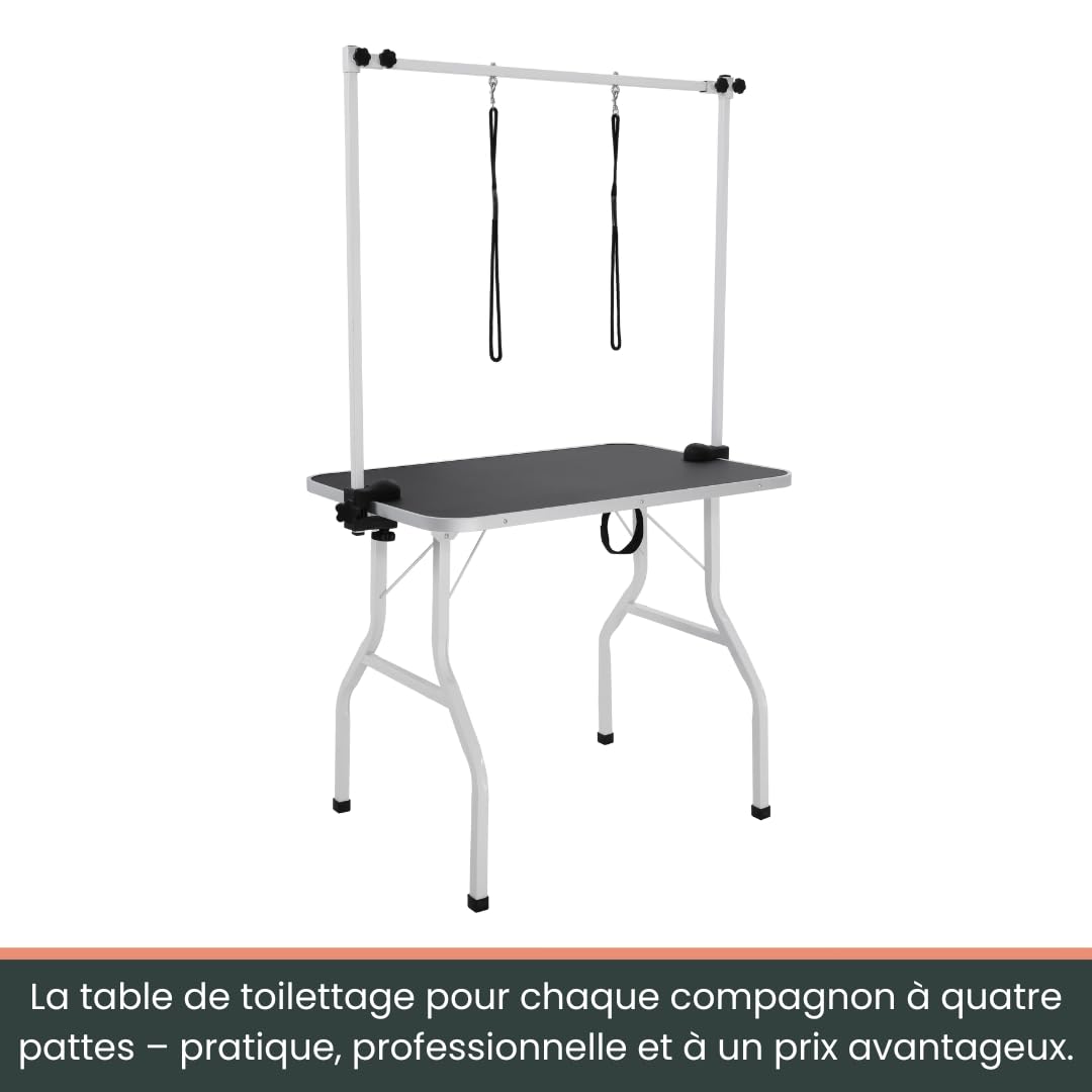 AVOID Table De Toilettage Canine Pliable 90x61 Cm Hauteur 76 Cm en Acier Inoxydable avec Plateau Antidérapant pour Tondeuse pour Chien, Tondeuse Et Chien Accessoires pour Salon Ou Maison