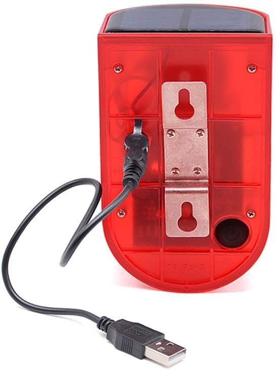 Aolyty Solar Motion Sensor Detector Siren Sound Alarm LED Warning Strobe Flashing Red Light Security Outdoor Waterproof Device Keep Animal Away for Home Warehouse Farm (Red Lampshade)