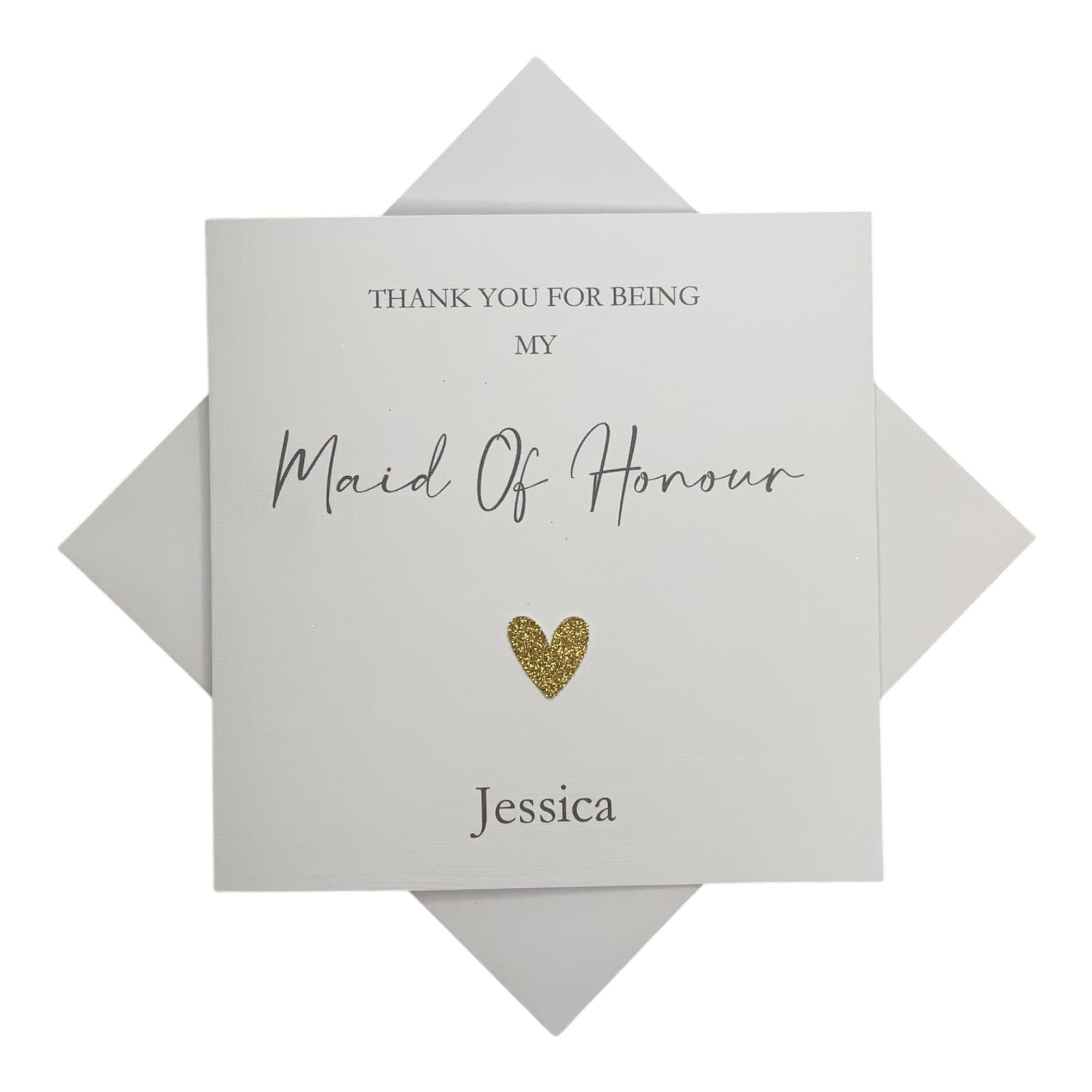 Personalised Thank You For Being My Bridesmaid Best Man Maid Matron Of Honour Usher Flower Girl Bridesman Witness - Various Roles - Greeting Card - Heart Colour Choice - Thank You (Maid Of Honor)