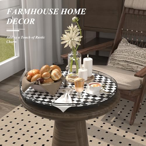 Image of 18 inch Black and White Kitchen Lazy Susan Turntable, Round Checkered Decorative Tray, Large Lazy Susan for Dining Table Centerpiece, Pantry, Kitchen, Bathroom, Countertop, Cupboard, Home Decor