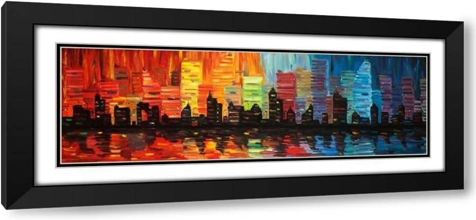 ArtDirect Colorful Cityscape 48x16 Huge Gallery Wrapped Canvas Museum Art by Atelier B Art Studio