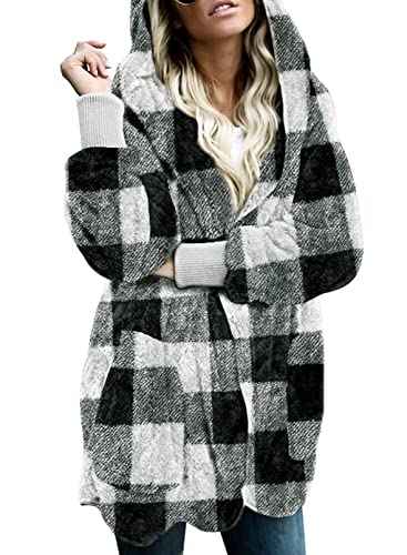 Image of Dokotoo Womens 2025 Winter Long Sleeve Solid Fuzzy Fleece Open Front Hooded Cardigans Jacket Coats Outerwear with Pocket