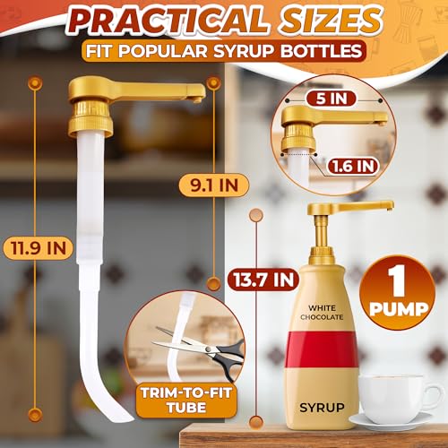 Image of Sauce Pump Dispenser - Works with Torani, DaVinci (64oz), & Ghirardelli (87-90oz) Bottles | Pump for Coffee Syrup Bottle | Precise Dispensing 0.5oz & Lockable Design - Long Tube with Adjustable Length