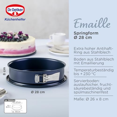 Foto von Dr. Oetker Springform Ø 28 cm Back-Liebe Emaille – Runde Backform mit schnitt- & kratzfestem Emaille-Boden – 28er Kuchenbackform mit extra hohem Rand in Dunkelblau