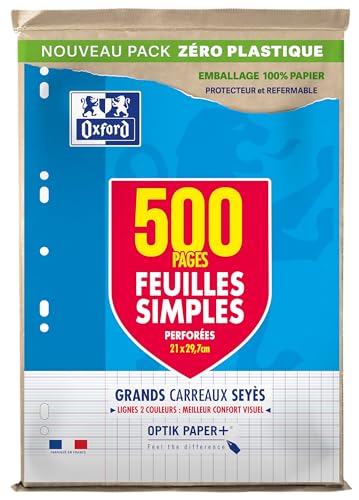 OXFORD Feuilles Simples A4 Grands Carreaux Seyès 500 Pages