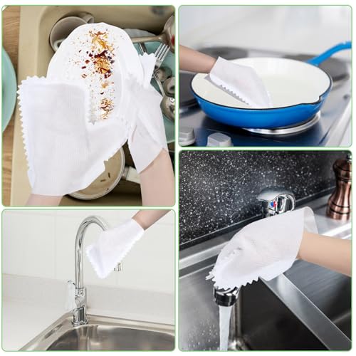Image of 70 Pcs White Microfiber Dusting Gloves, Dusting Mitts Replaces Dust Wipes, Pet Hair Cleaning Possible, Dual-Sided Disposable Gloves