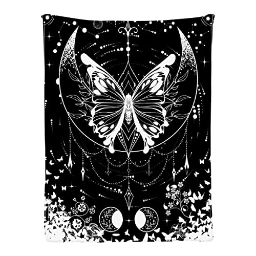 Ottoy Moon Butterfly Moth Flowers Super Soft Micro Fleece Blankets Quilt Plush Lightweight Dual-Sided Decorative Couch, Sofa, Travel, Lap, Bed Throw Blanket,60