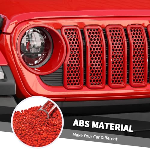 Image of 9PCS Headlight Cover & Front Grill Mesh Inserts Compatible with Jeep Wrangler JL JLU 2024-2025, NOT FIT JL Sport /Sport S (Red)