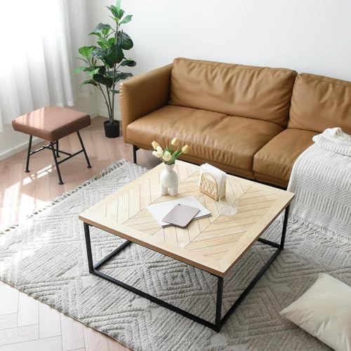 Table basse carrée en bois de pin 86 cm avec tablette de salon