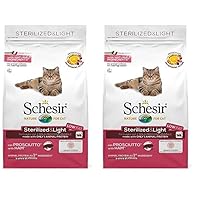Schesir Sterilized & Light, Cibo Secco per Gatti Adulti Sterilizzati al Gusto Prosciutto