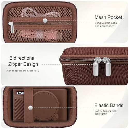 Image of Elonbo Camera Case for Canon PowerShot SX740 / SX730 Digital Camera, Canon SX740 / SX730 HS Hard Carrying Case + Soft Silicone Cover with Removable Lens Cover, Coffee Color