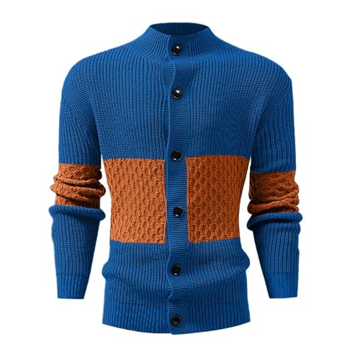 Long Sleeve Button Down Shirt for Men Casual Color Blocking Turtleneck Wander Cardigan Texture Knit Outdoors Sweater2