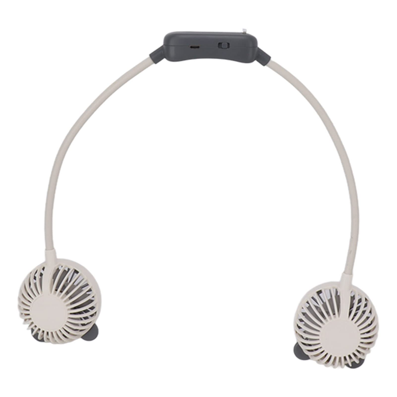 POENVFPO Ventilatore Portatile da Collo, Ventola Sospesa Indossabile Rotante a Doppia Testa a 360° con Tubo Flessibile Pieghevole e 2 velocità per Ufficio, Viaggi, attività All'aperto (WHITE)