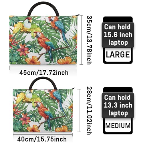 Parrots Leaf Flowers Laptop Sleeve with Handle Waterproof Computer Carrying Case2