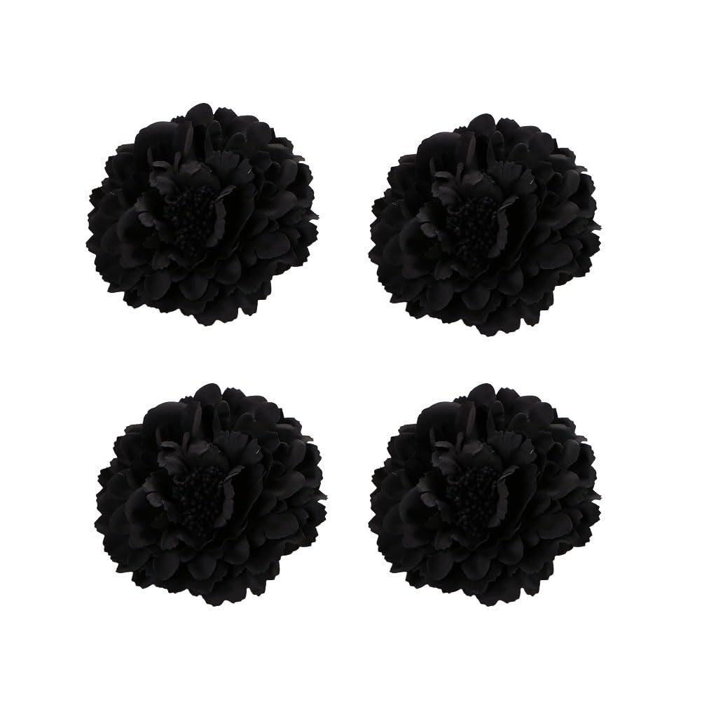 Women's 4Pcs Bohemia Peony Flowers Hairpin Hair Clip Flower Brooch for Travel Party Festivals PF-22 (Black)