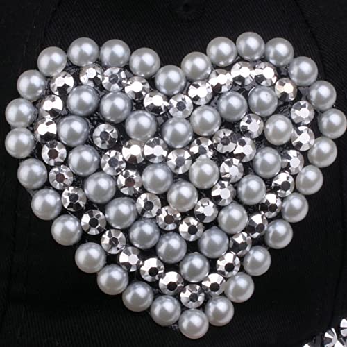 Shiny Baseball Cap For Women Pearl Loving Heart Sun Hat Adjustable Comfy Fashion Skull Cap Bling Rhinestone Outdoor #TOP3