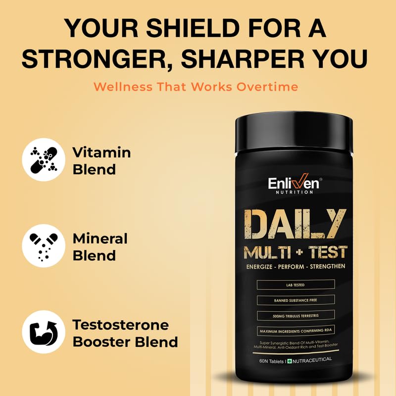 Enliven Nutrition Daily Multi+Testing - Multivitamin for men with tribulus extracts (60 tablets). With vitamins, minerals and antioxidants. Daily Energy and Welfare Support Enliven Nutrition Daily Multi+Testing - Multivitamin for men with tribulus extracts (60 tablets). With vitamins, minerals and antioxidants. Daily Energy and Welfare Support